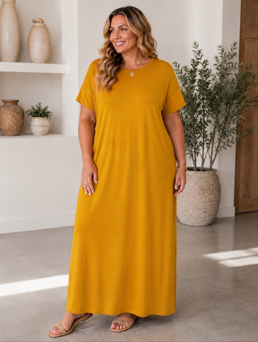 Lularoe Maria Plus Size Mustard Short Sleeve Maxi Dress